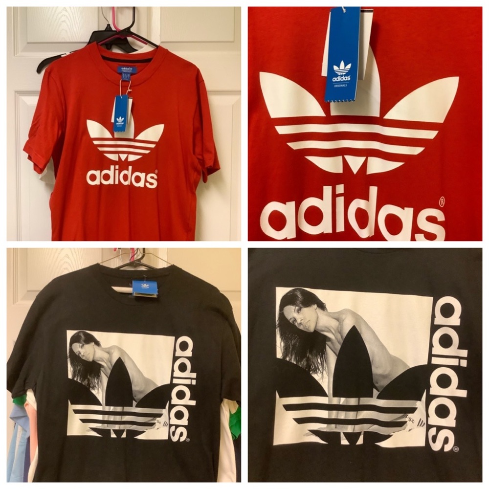 2 NWT adidas t shirts size M originals red black